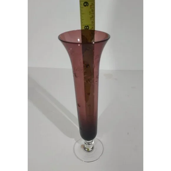 Amethyst Purple Glass 1968 Glows Gren 8" Bud Vase Pedestal Base Art Personalized - Picture 5 of 10
